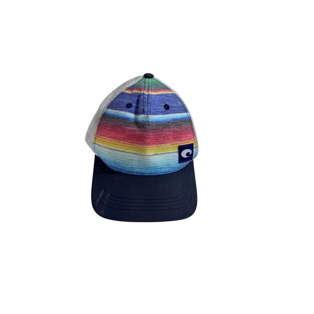 Costa Del Mar Striped Trucker Hat Navy Blue Multi Color Snapback Cap